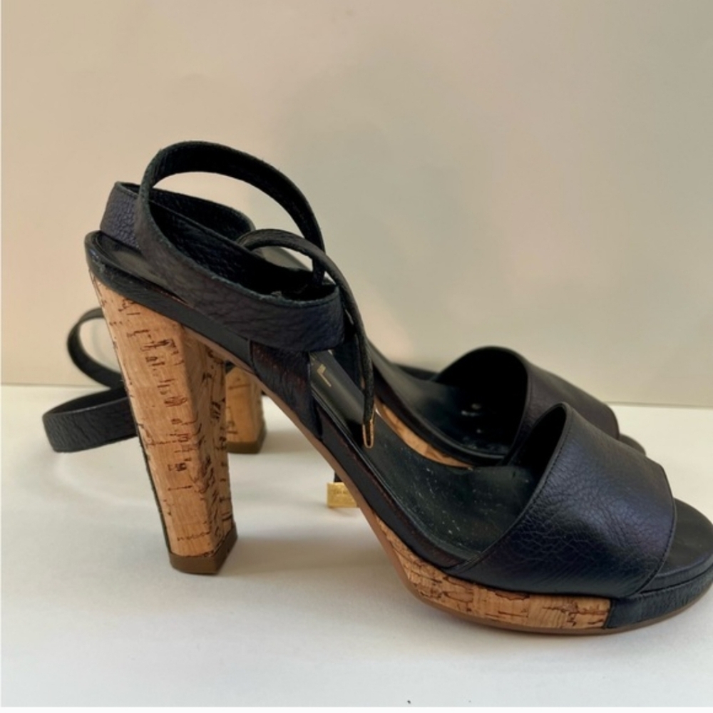Vintage Chanel Black/ Cork Ankle Strap Sandals Size 36.5/size 6.5 - Picture 7 of 16